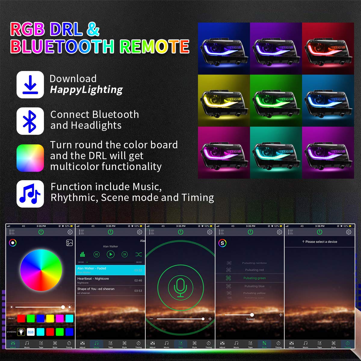 Amazon | VLAND RGB LEDヘッドライト シボレー カマロ 2014 2015に対応